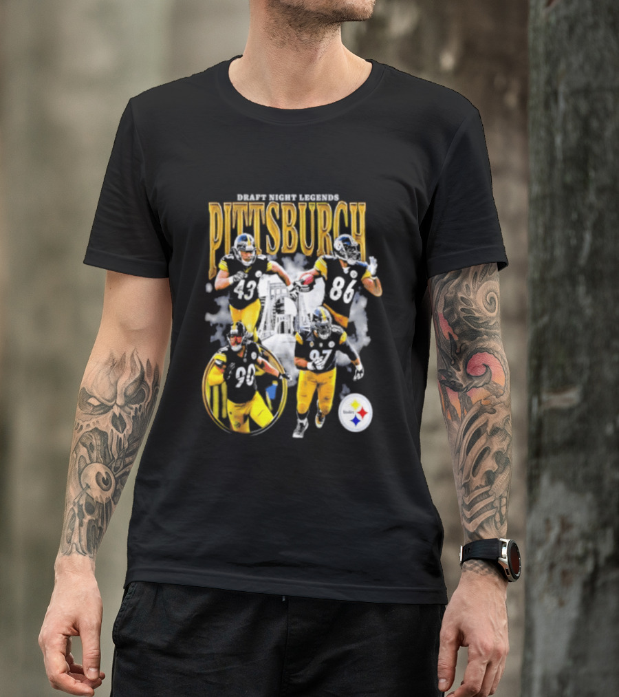 Pittsburgh Draft Night Legends Steelers Football Players And Iconic Trio T-Shirt