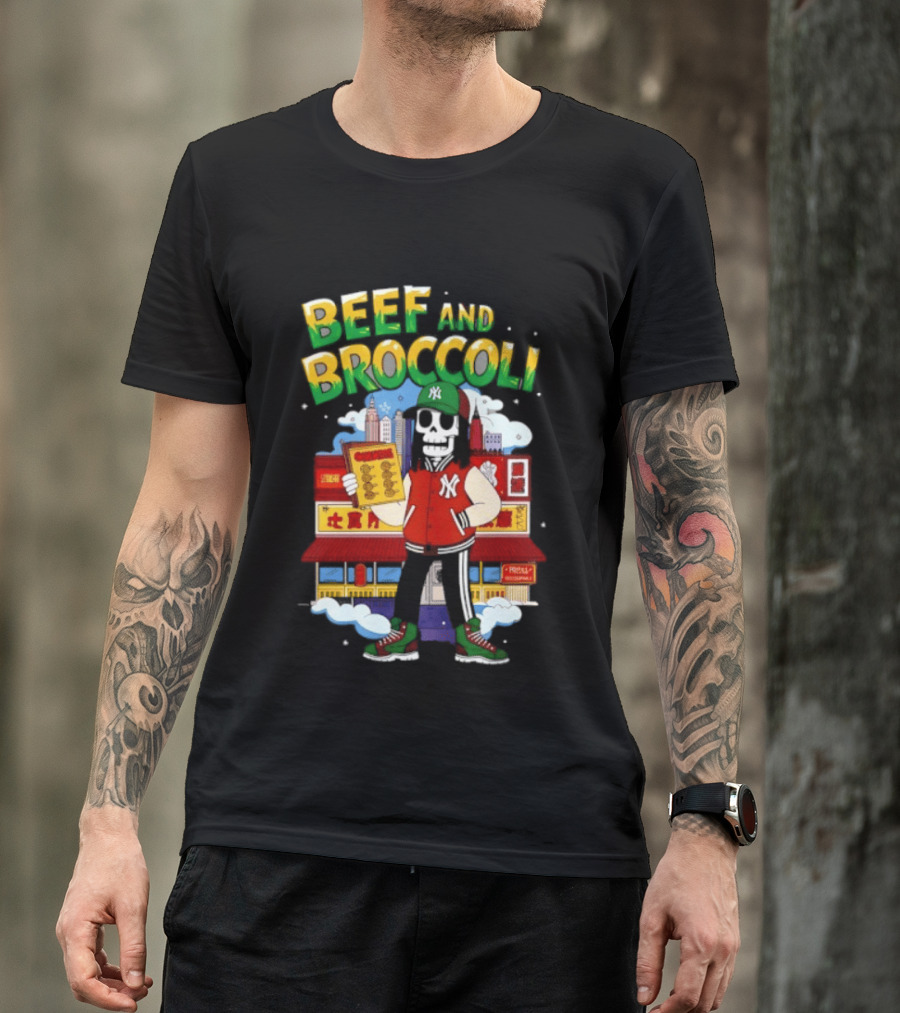 Beef And Broccoli Skeleton In NYC Street Food T-Shirt