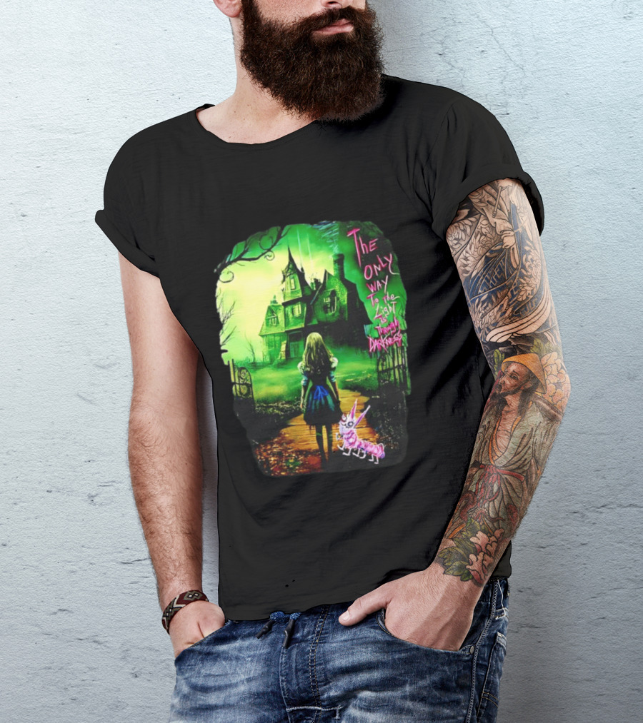 The Only Way To The Light Is Through Darkness Alice In Wonderland Horror Dark Gothic Mansion Path Rabbit T-Shirt