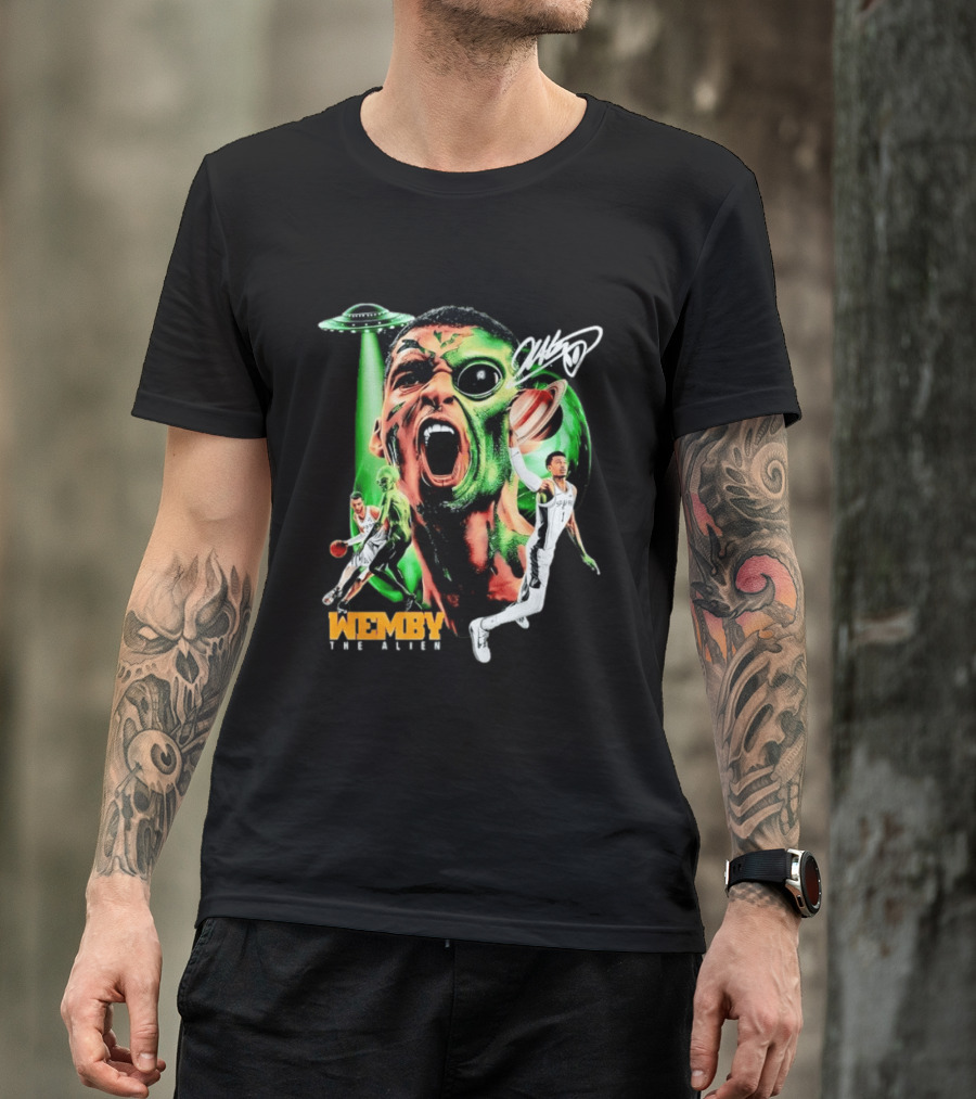 Wemby The Alien San Antonio Spurs NBA UFO Theme With Signature T-Shirt
