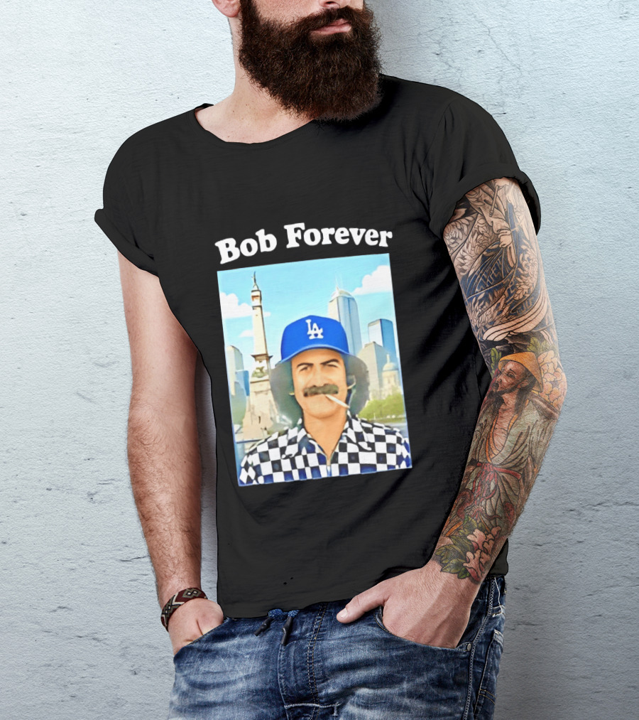 Bob Forever Los Angeles Dodgers Skyline Checkerboard Hat T-Shirt