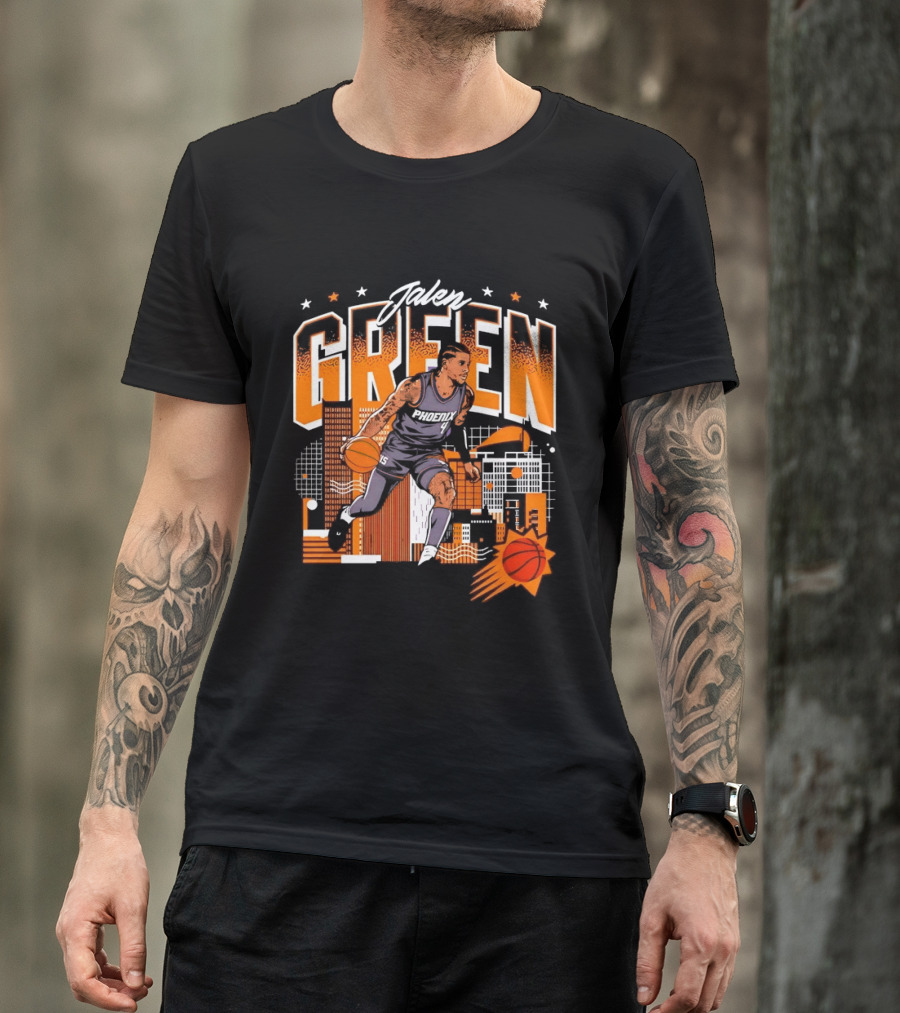Jalen Green Phoenix Suns NBA Basketball Urban Skyline Art 4 15 NBPA T-Shirt