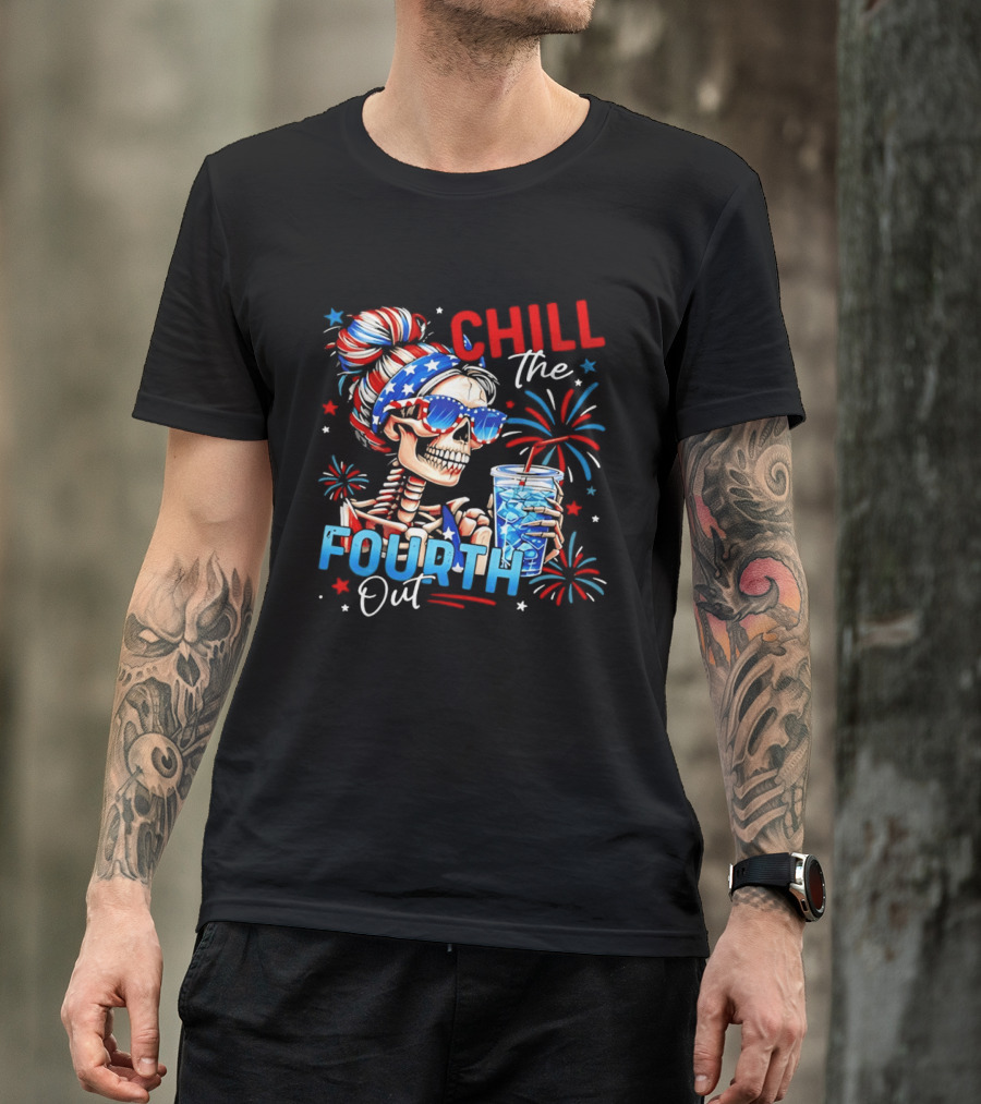 Patriot Skeleton Chill The Fourth Out Firework Celebration T-Shirt
