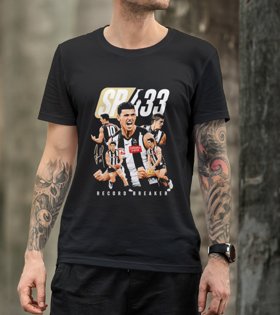 Scott Pendlebury SP 433 Collingwood Magpies Emirates Record Breaker Career Collage T-Shirt