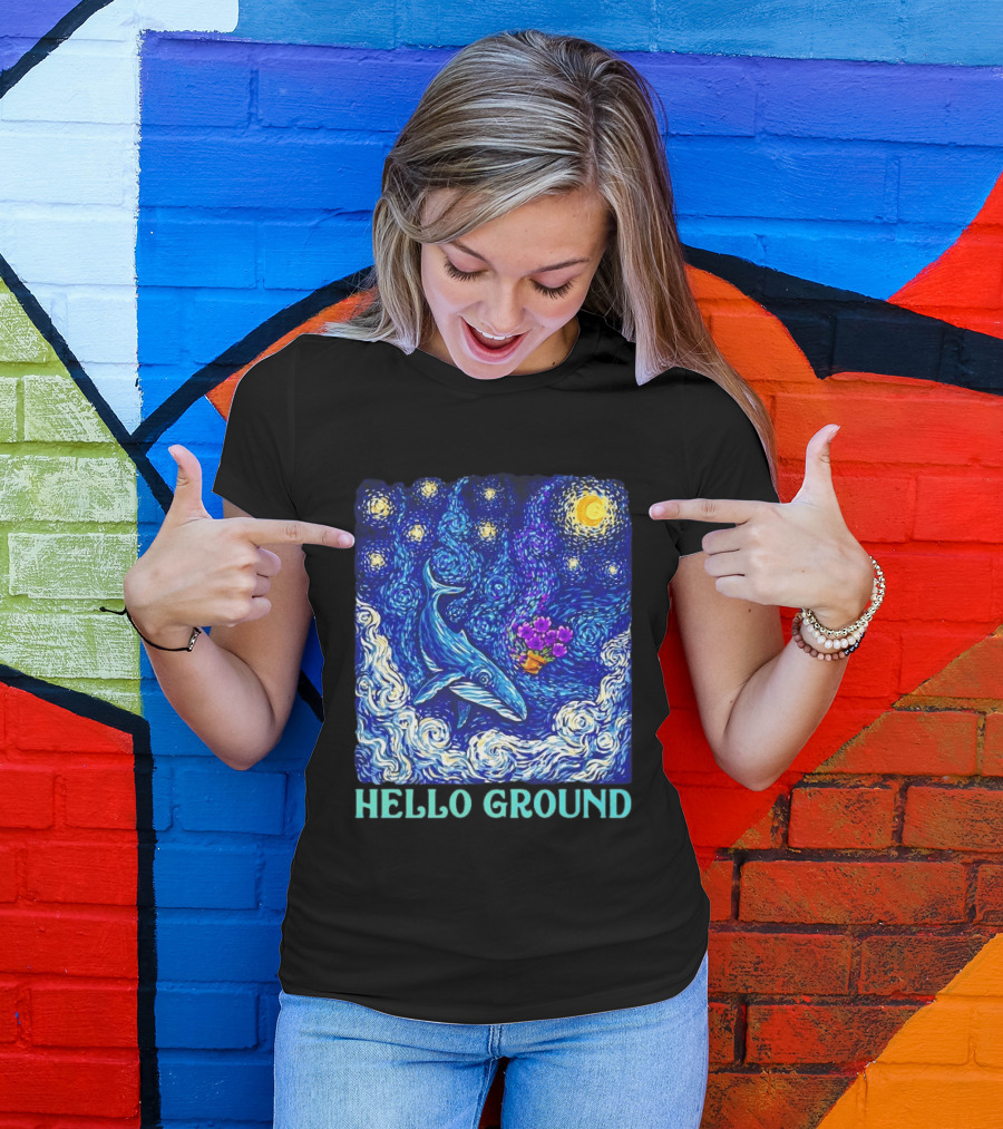 The Hitchhiker's Guide To The Galaxy Starry Night Hello Ground Whale T-Shirt