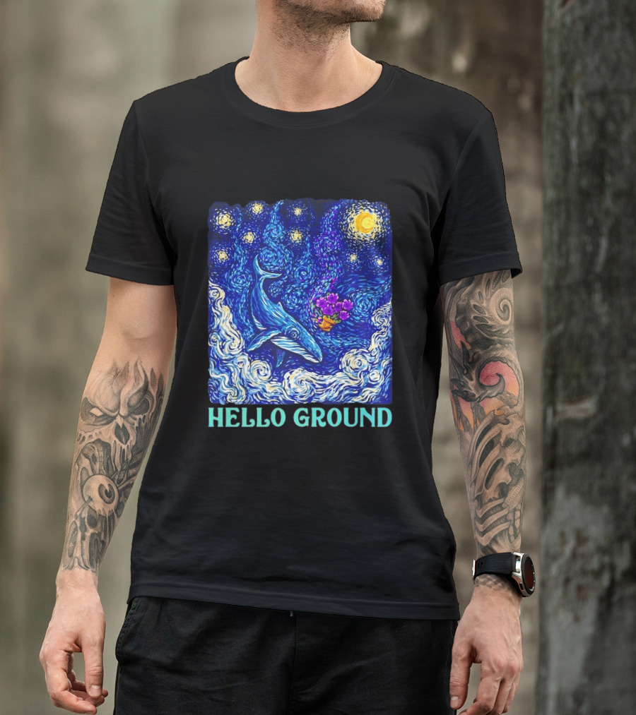 The Hitchhiker's Guide To The Galaxy Starry Night Hello Ground Whale T-Shirt