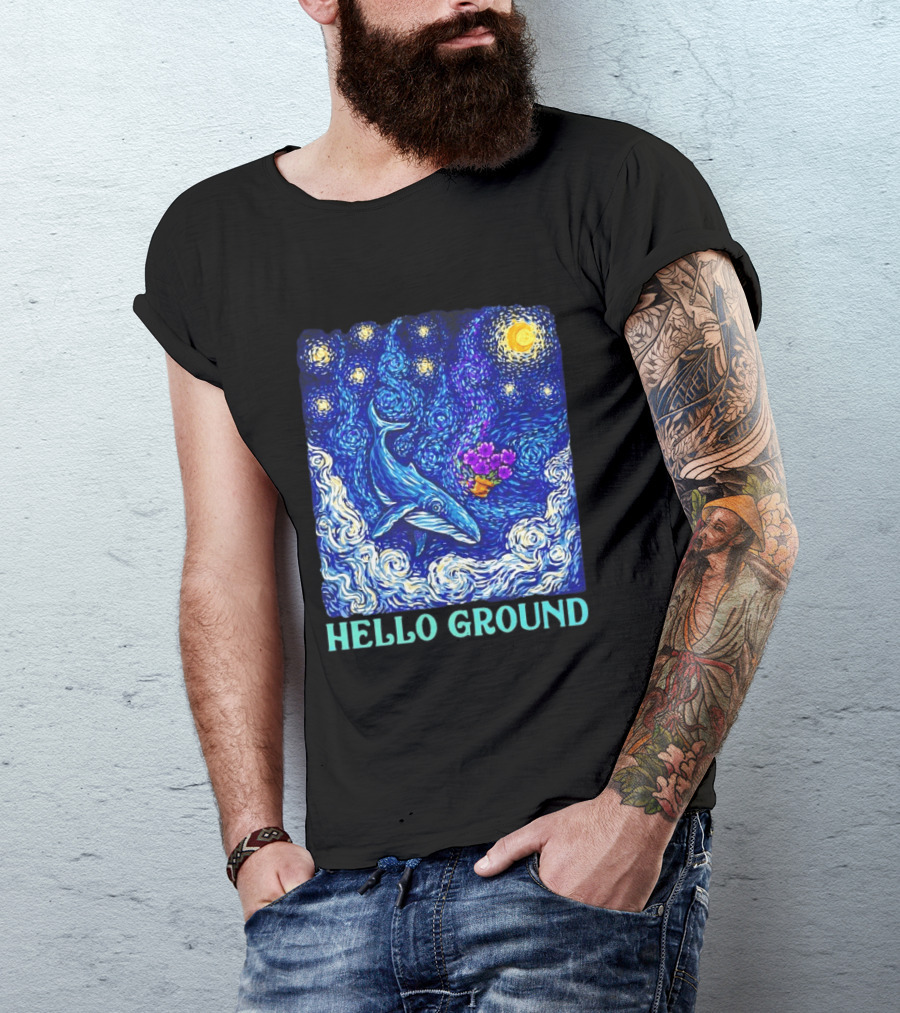The Hitchhiker's Guide To The Galaxy Starry Night Hello Ground Whale T-Shirt