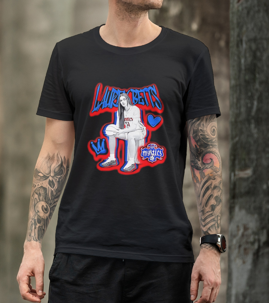 Lauren Betts Washington Mystics Basketball No. 51 Mystics Logo And Heart T-Shirt