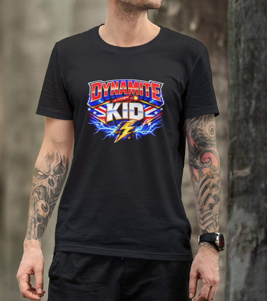 Dynamite Kid Wrestling Lightning Union Jack Explosion T-Shirt