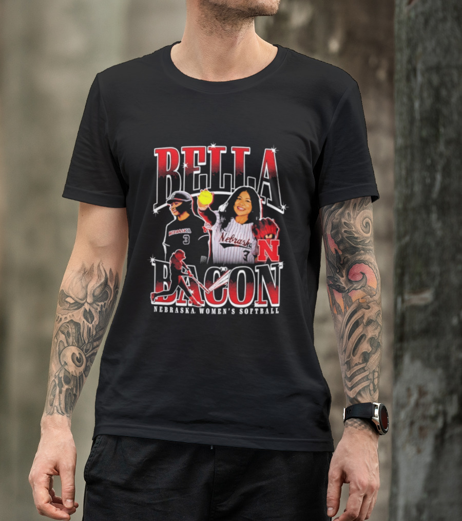 Bella Bacon Nebraska Women's Softball Cornhuskers 90s Bootleg Collage T-Shirt