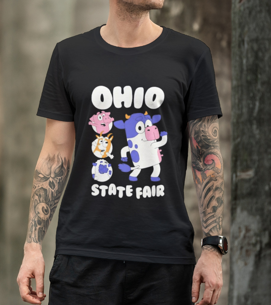 Blue Spotted Cow Pink Pig White Orange Goat Blue Sheep Farm T-Shirt