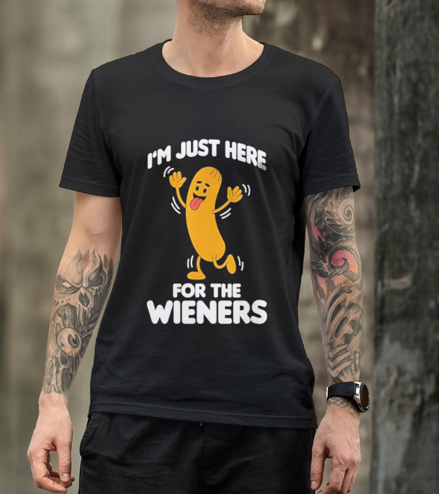 Dancing Hot Dog Sausage Food Party I'm Just Here For The Wieners T-Shirt