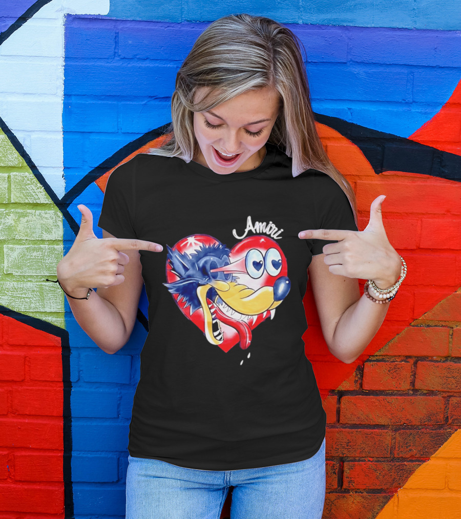 Heart Wolf Amiri Iconic Pop Art Style Fusion T-Shirt