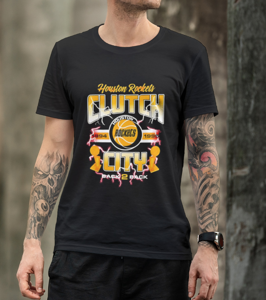Houston Rockets Clutch City Back 2 Back 1994 1995 Basketball Trophy Champions T-Shirt