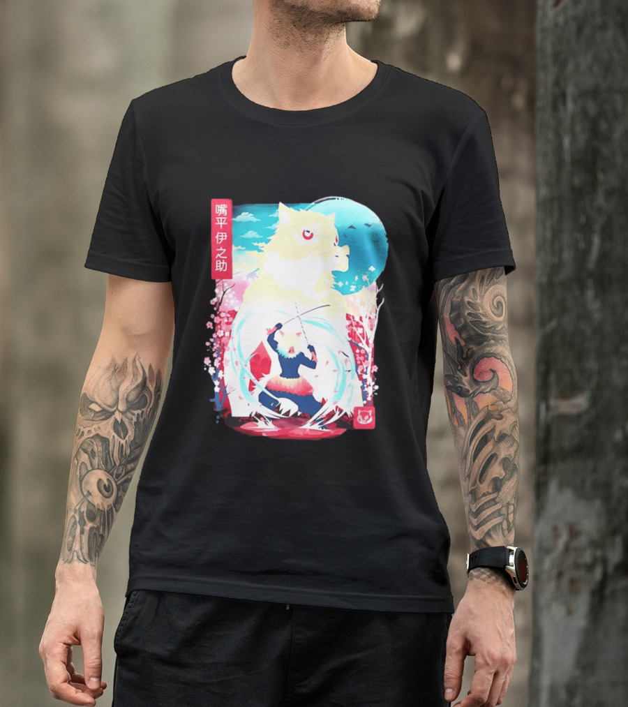 Inosuke Hashibira Boar Head Demon Slayer Anime Cherry Blossom Scene T-Shirt