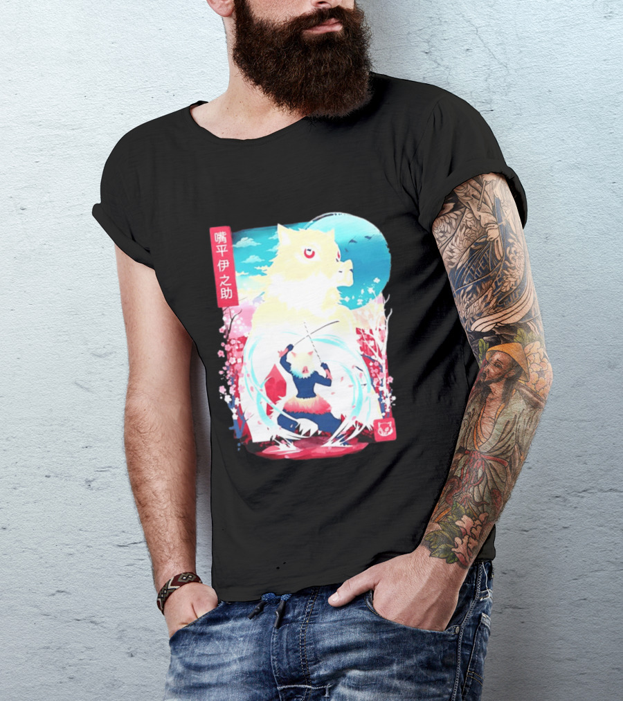 Inosuke Hashibira Boar Head Demon Slayer Anime Cherry Blossom Scene T-Shirt