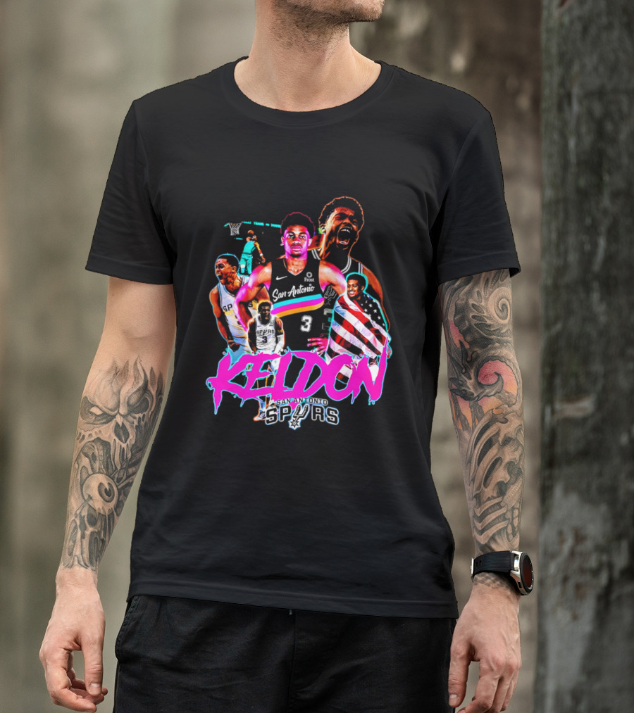 San Antonio Spurs Keldon Johnson Collage Vibrant Basketball Player T-Shirt