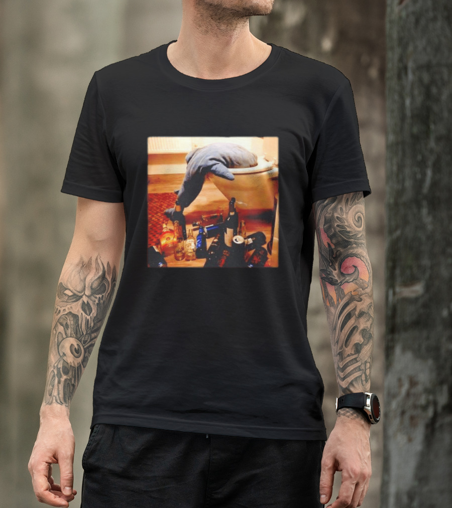 Shark Over Toilet With Alcohol Bottles Party Aftermath T-Shirt