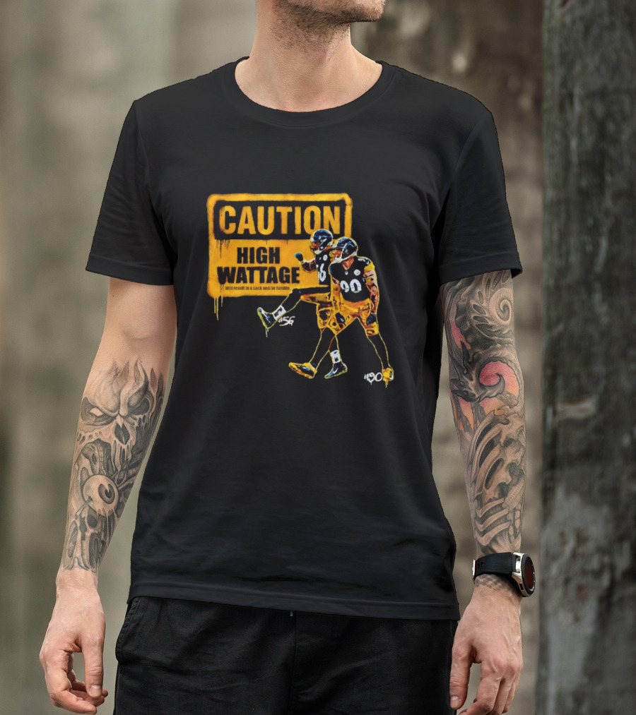 Caution High Wattage Alex Highsmith TJ Watt Pittsburgh Steelers Sack T-Shirt