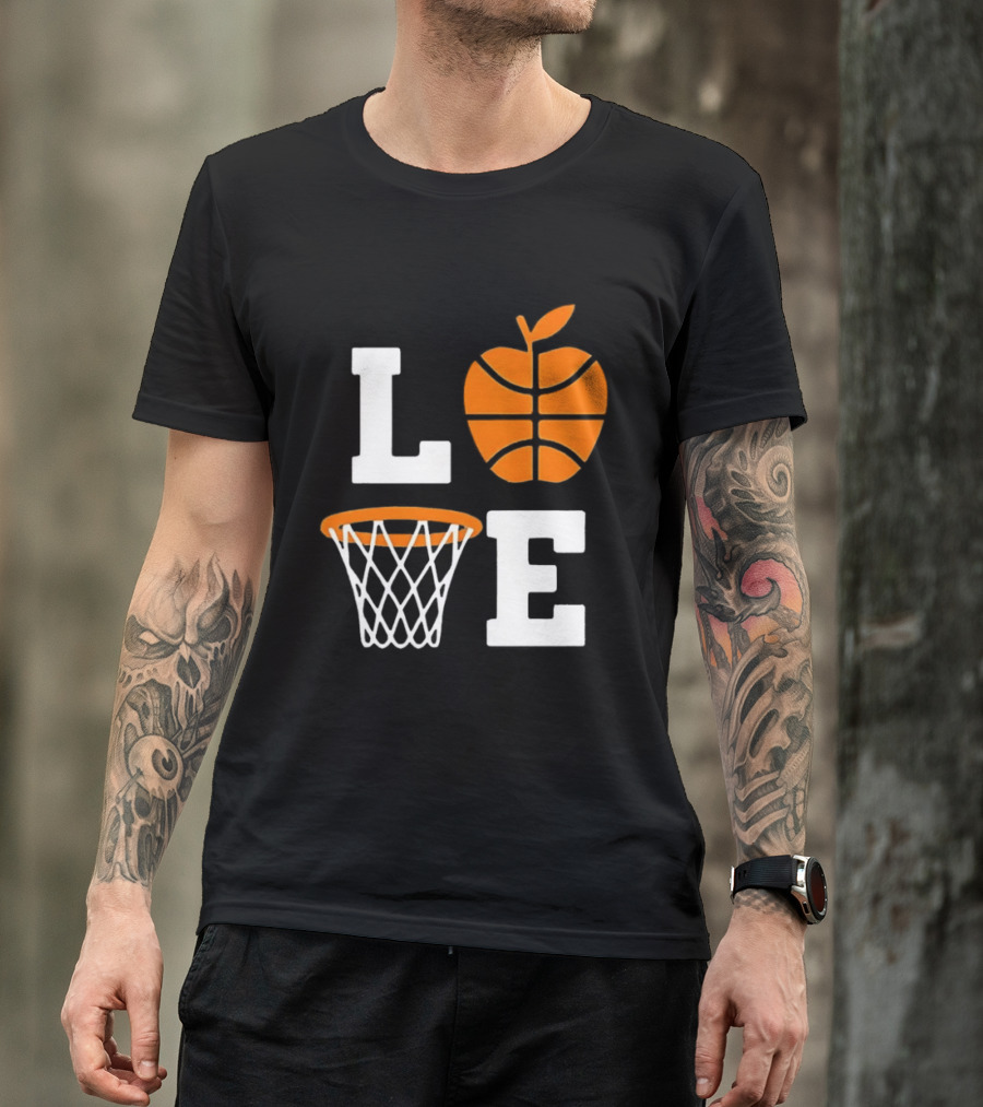 Love Apple Basketball Net Coach Teacher Player School Court Gameday T-Shirt