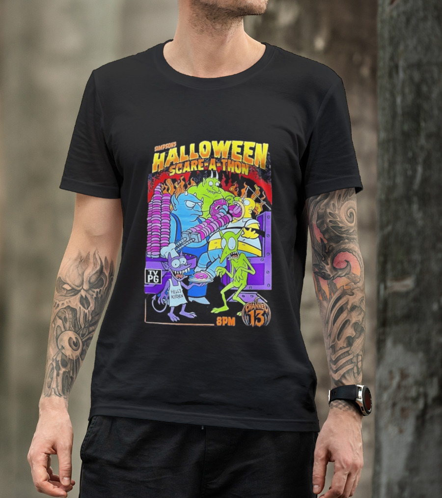 Simpsons Halloween Scare A Thon TV PG 8PM Channel 13 Hell's Kitchen Monsters And Aliens T-Shirt