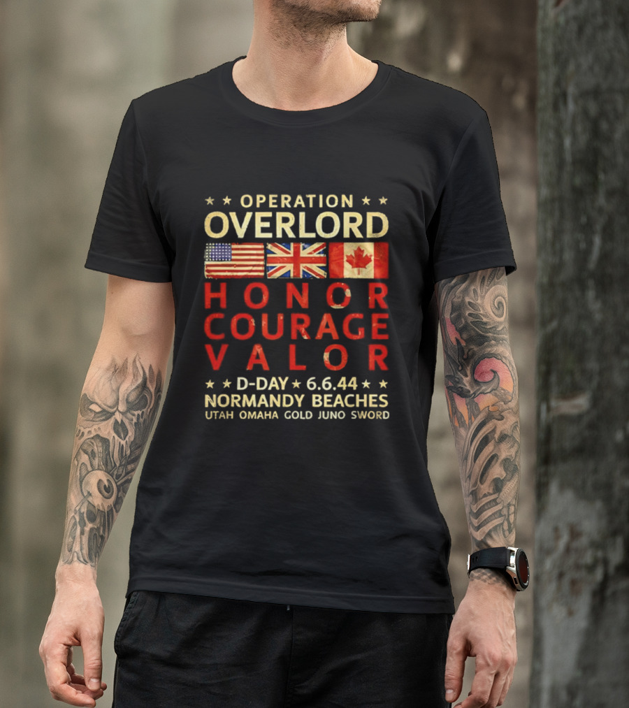 Operation Overlord Honor Courage Valor D Day 6.6.44 Normandy Beaches Utah Omaha Gold Juno Sword T-Shirt