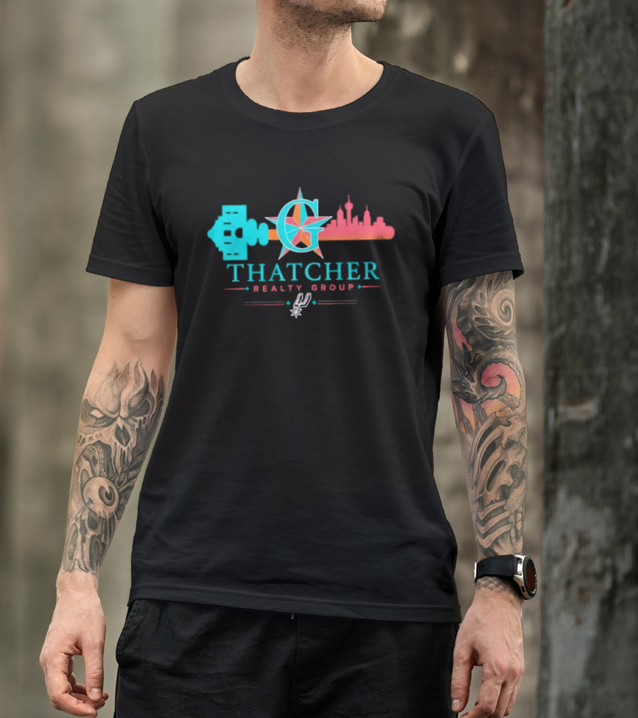 San Antonio Spurs Thatcher Realty Group City Skyline And Key T-Shirt