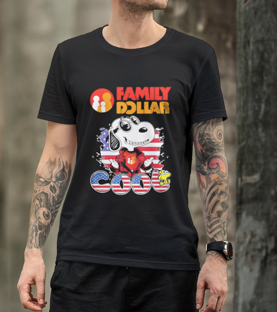 Family Dollar Snoopy I Love Cool Woodstock American Flag T-Shirt