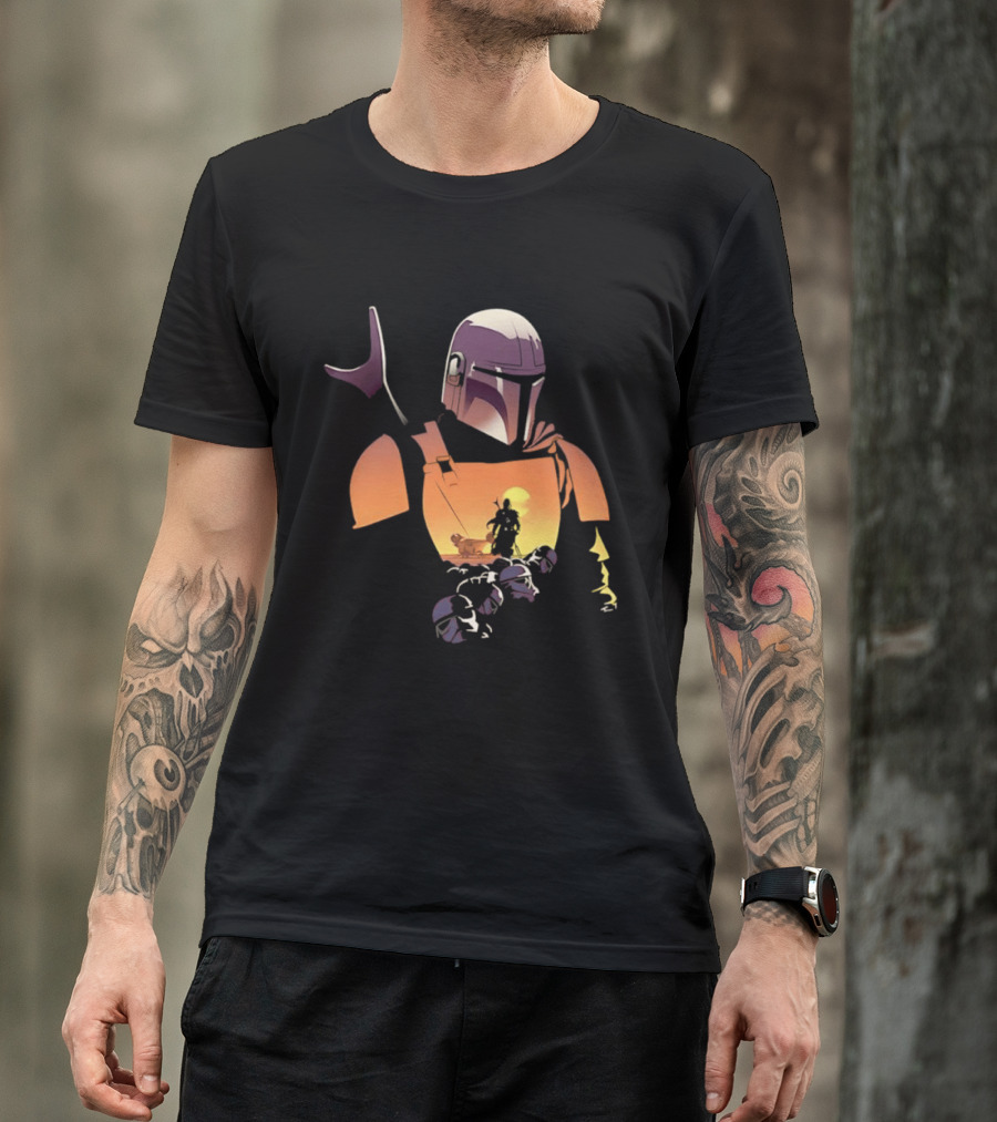 The Mandalorian Grogu Star Wars Journey Silhouette In Armor Scene T-Shirt