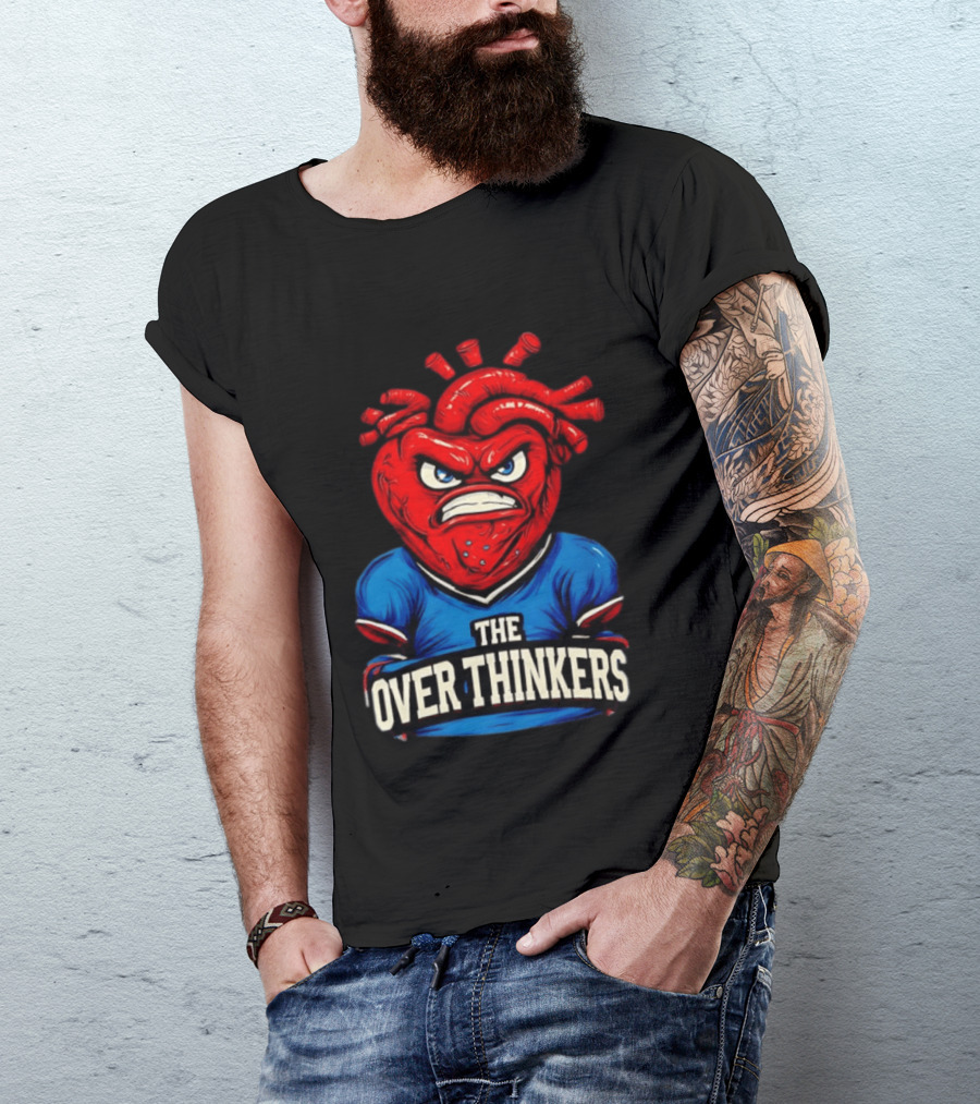 The Overthinkers Varsity Angry Heart Bold Red Blue T-Shirt