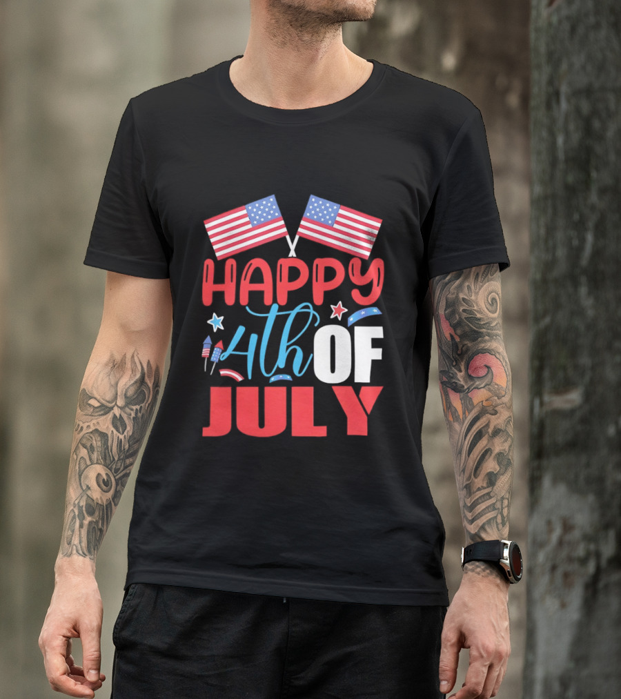 American Independence Day Happy 4th Of July USA Flags Celebration T-Shirt
