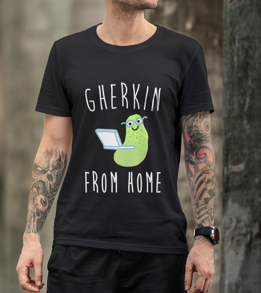 Gherkin From Home Cute Pickle With Laptop T-Shirt