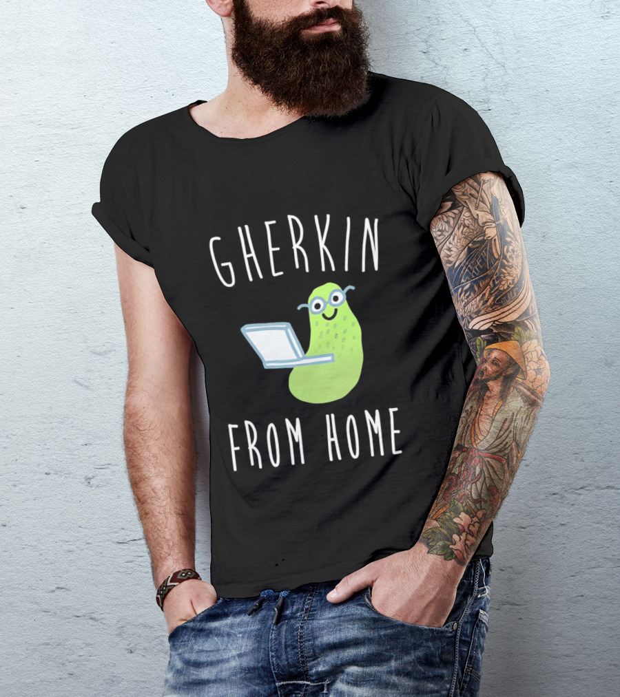 Gherkin From Home Cute Pickle With Laptop T-Shirt