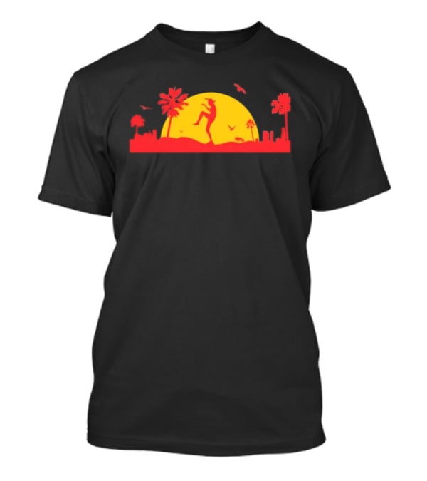 Cobra Kai Crane Kick Sunset Scene With Palm Trees And Birds T-Shirt