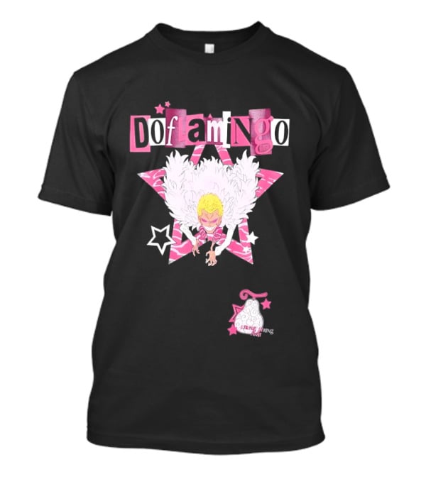 Doflamingo One Piece Pink Star Feathered Cape Anime T-Shirt