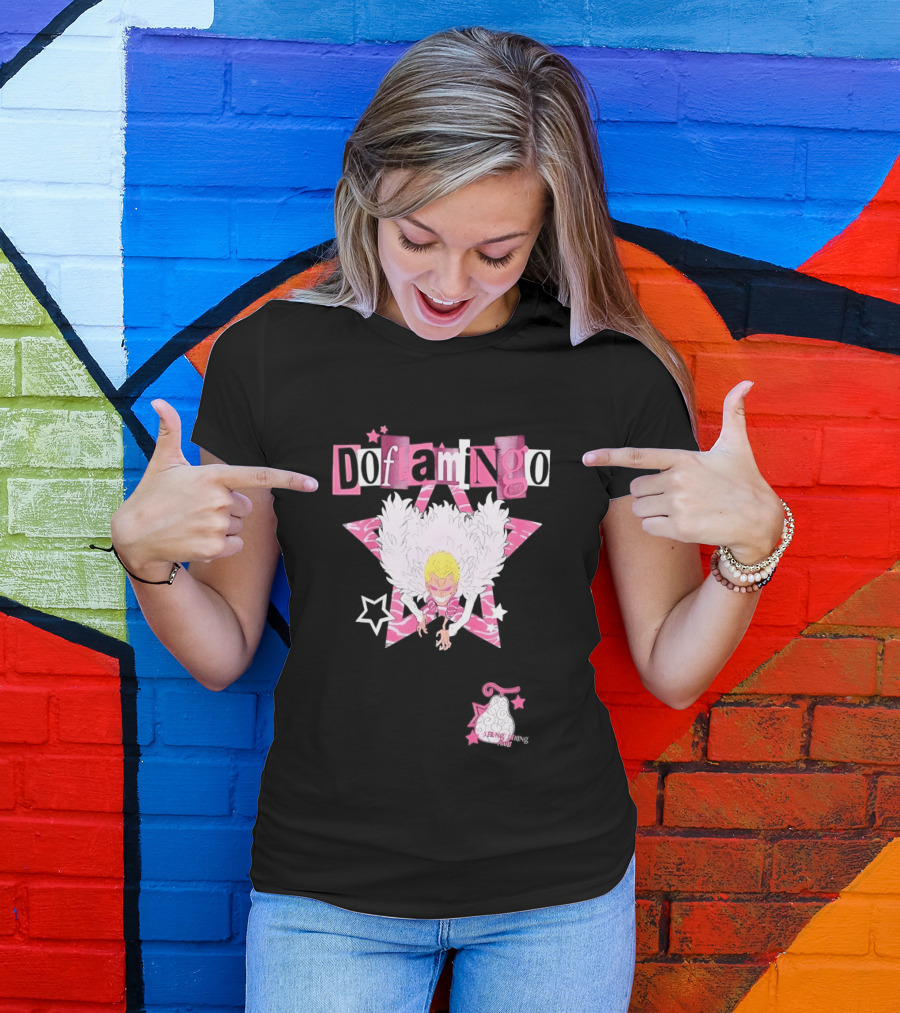Doflamingo One Piece Pink Star Feathered Cape Anime T-Shirt
