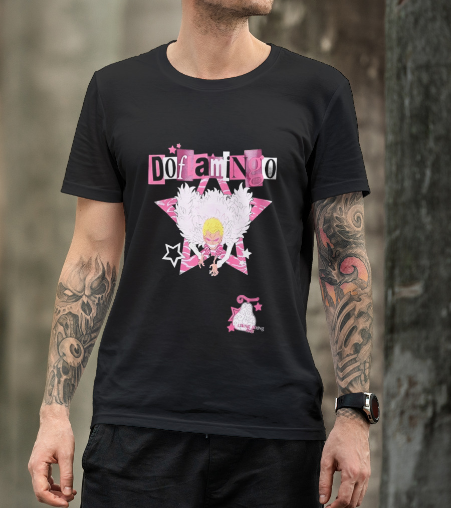 Doflamingo One Piece Pink Star Feathered Cape Anime T-Shirt