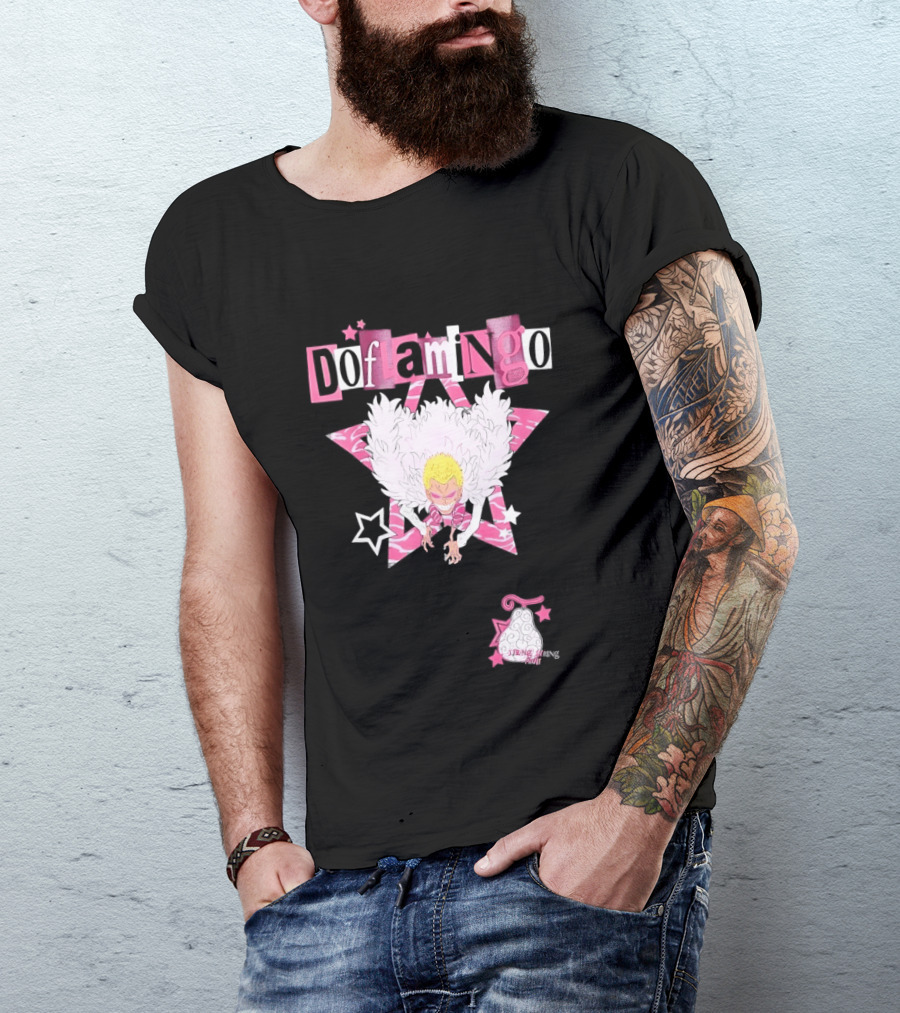 Doflamingo One Piece Pink Star Feathered Cape Anime T-Shirt