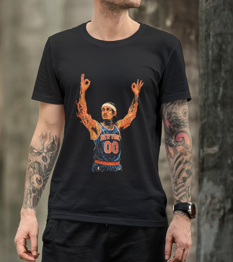 Jordan Clarkson New York Knicks Flaming Arms Basketball Game 1 2026 T-Shirt