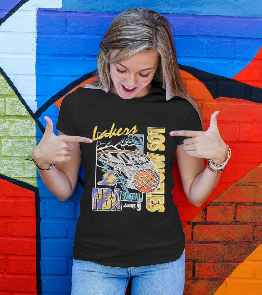 Lakers Los Angeles NBA Basketball Hoops Classic Team Yellow And Blue T-Shirt