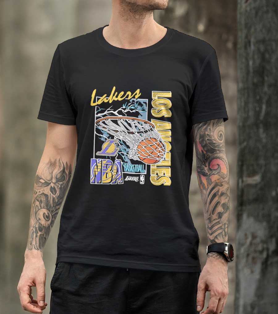 Lakers Los Angeles NBA Basketball Hoops Classic Team Yellow And Blue T-Shirt