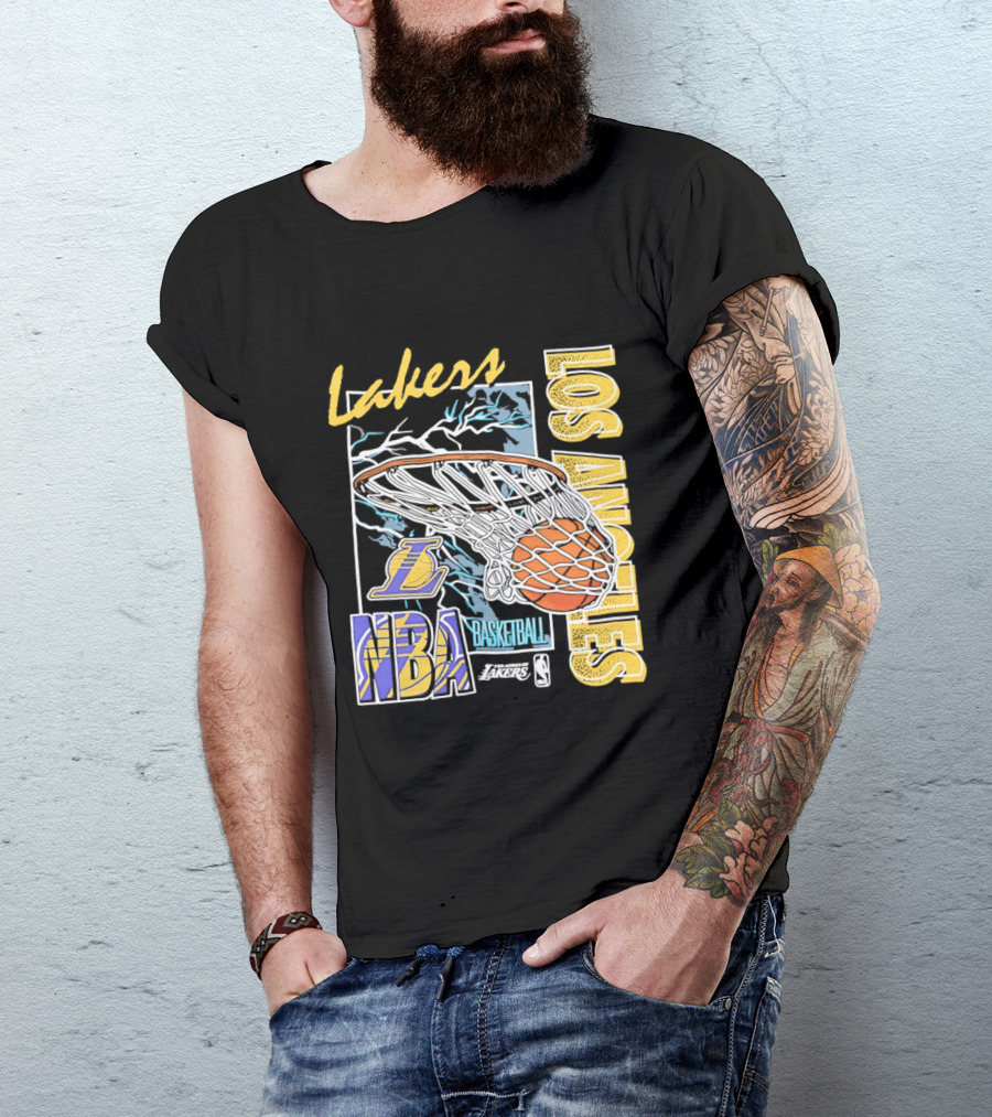 Lakers Los Angeles NBA Basketball Hoops Classic Team Yellow And Blue T-Shirt
