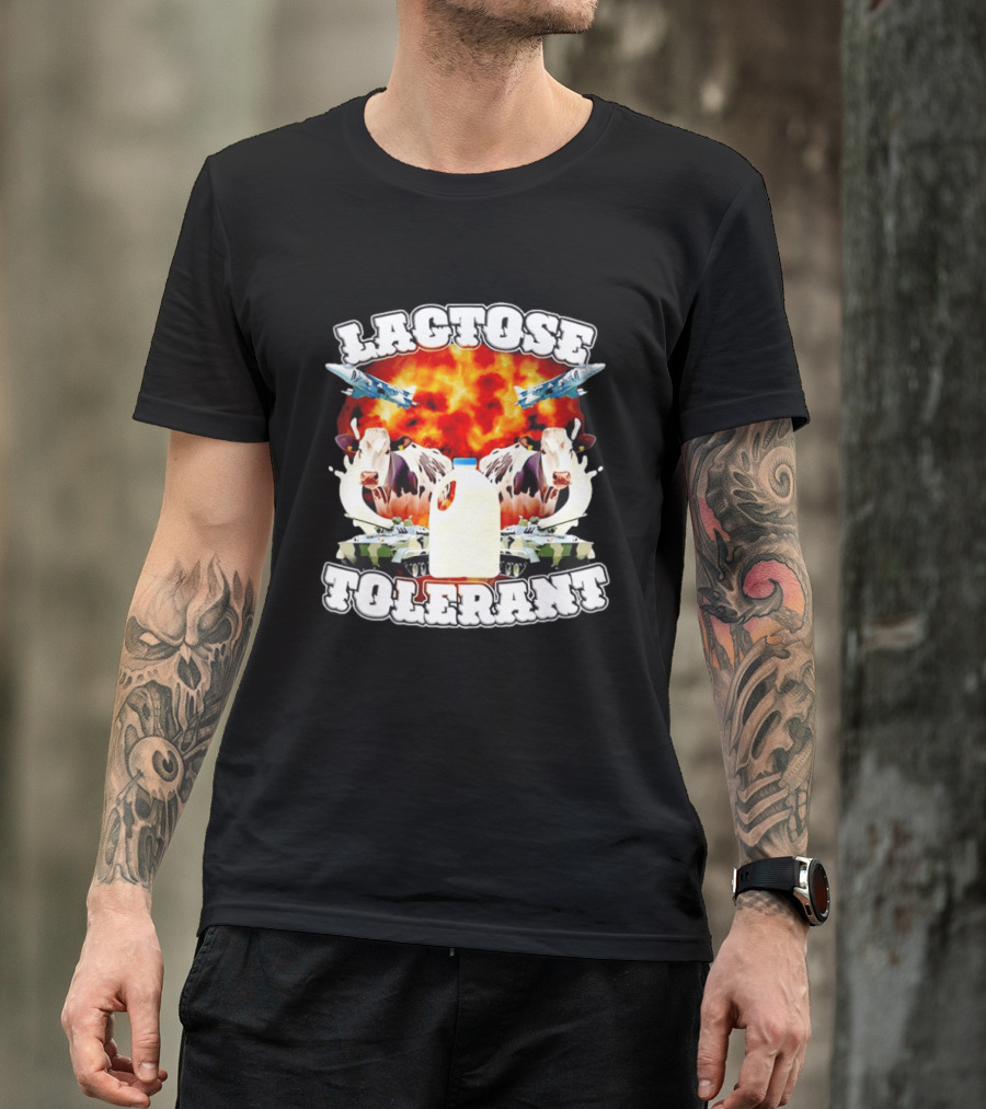 Lactose Tolerant Milk Cow Conflict With Military Jets And Tanks Explosion T-Shirt