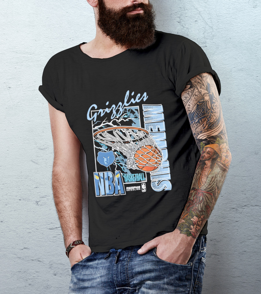 Grizzlies Memphis Basketball NBA Bear Logo And Hoop T-Shirt