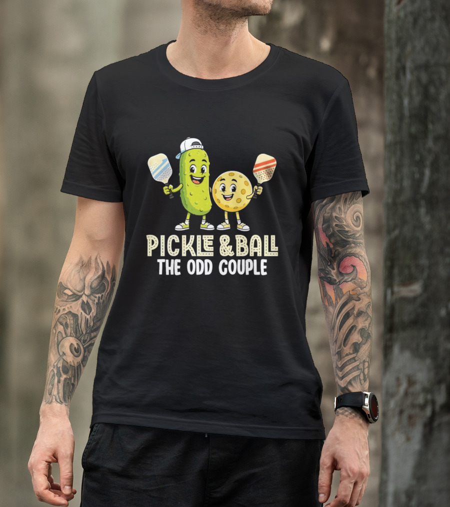 Pickleball Pickle And Ball The Odd Couple Pickle & Ball Paddle Fun T-Shirt