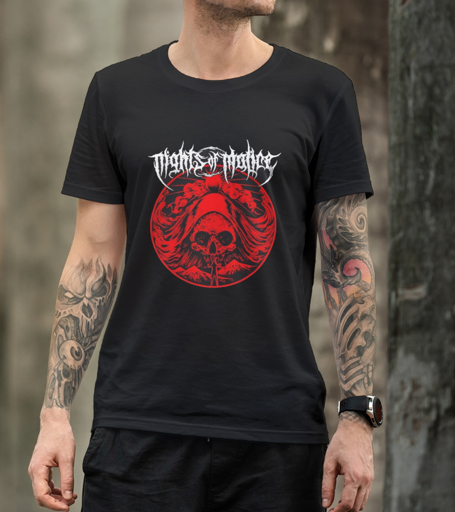 Nights Of Malice Near Death Skull Art Dark Red T-Shirt