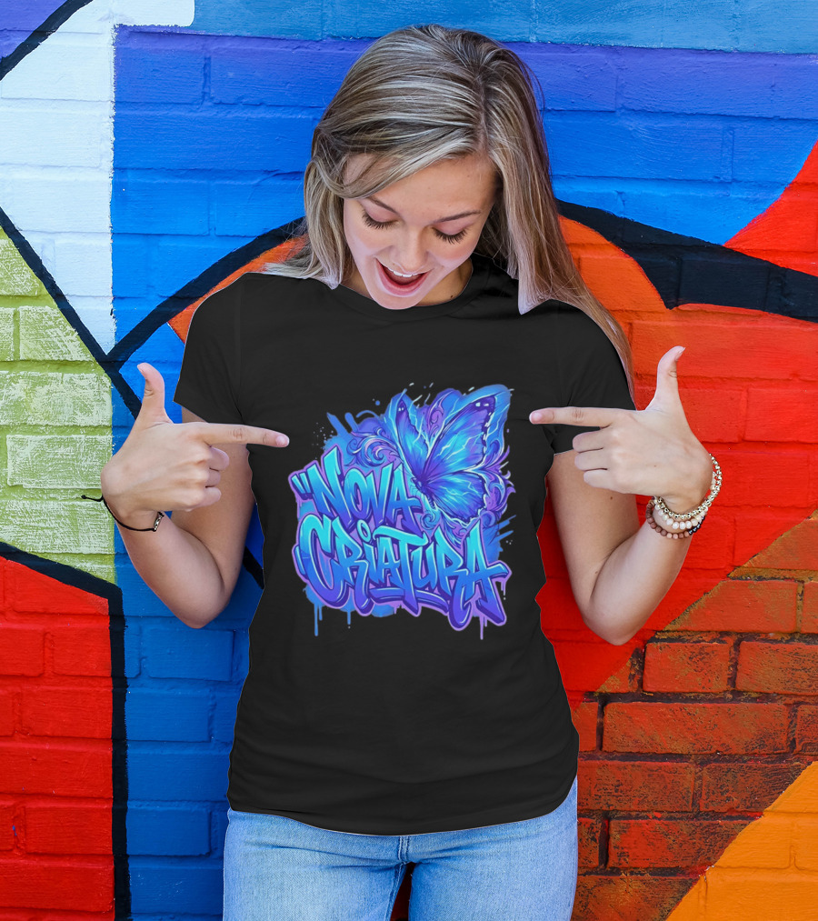 Nova Criatura Butterfly Electric Blue Street Art Aesthetic T-Shirt