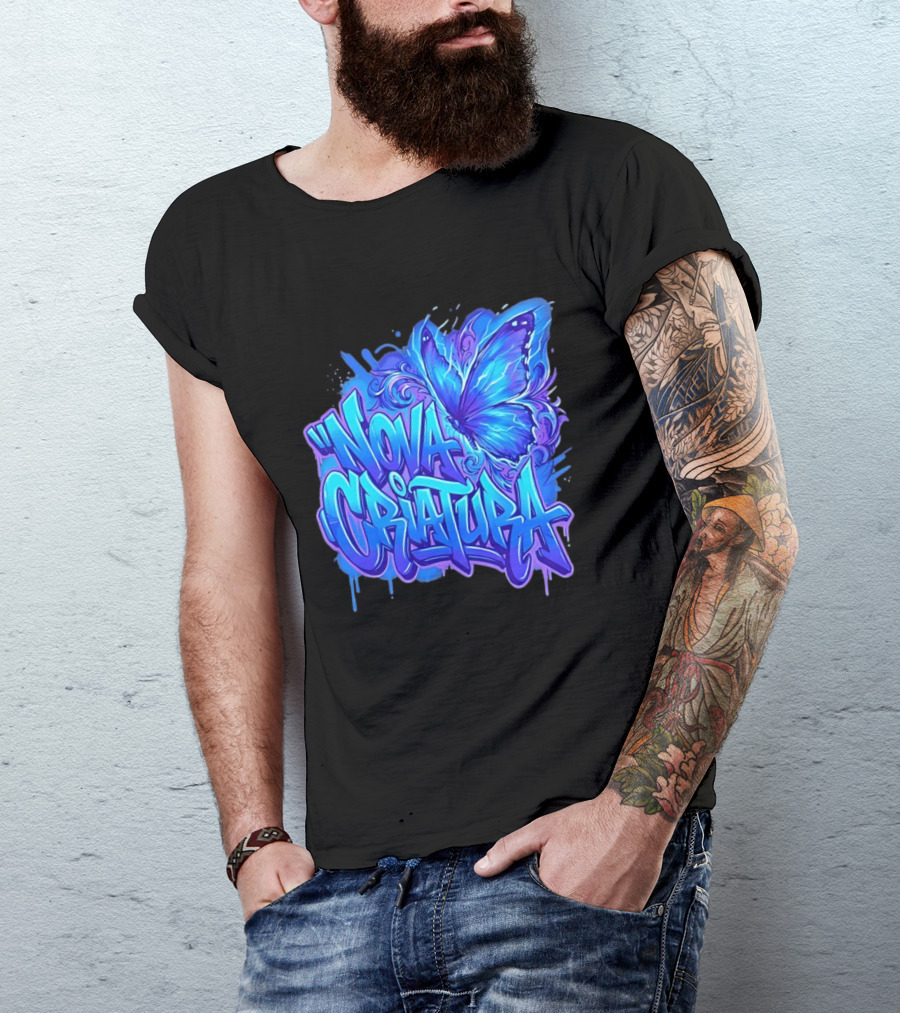 Nova Criatura Butterfly Electric Blue Street Art Aesthetic T-Shirt