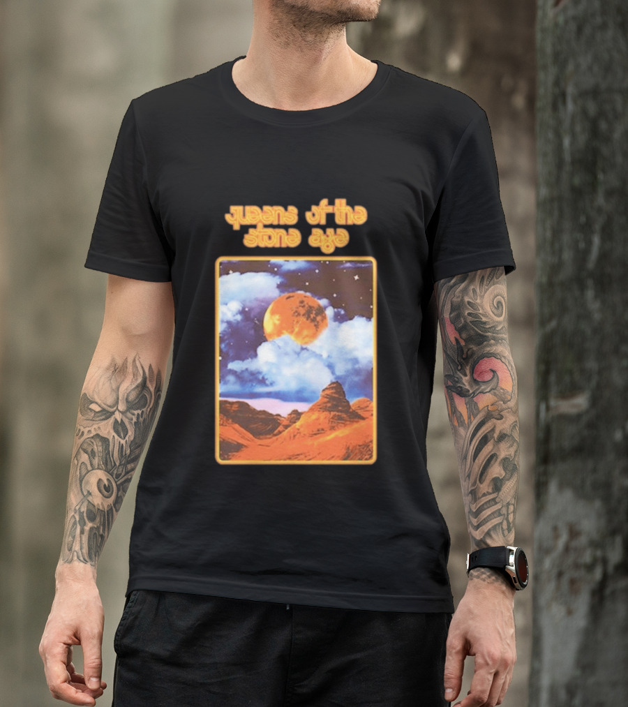 Queens Of The Stone Age Moon Landscape With Orange Cloudy Night Sky And Desert Scene T-Shirt