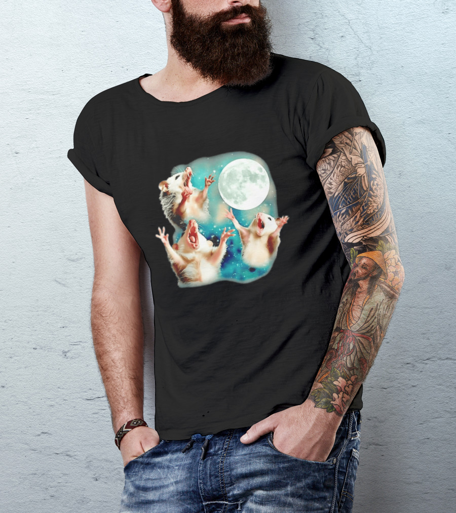 Opossum Howling At Moon With Stars In Space Scene T-Shirt